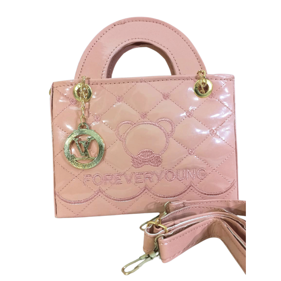 Soft Pink Quilted Handbag with Chain Strap and Logo Charm