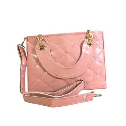 Soft Pink Quilted Handbag with Chain Strap and Logo Charm