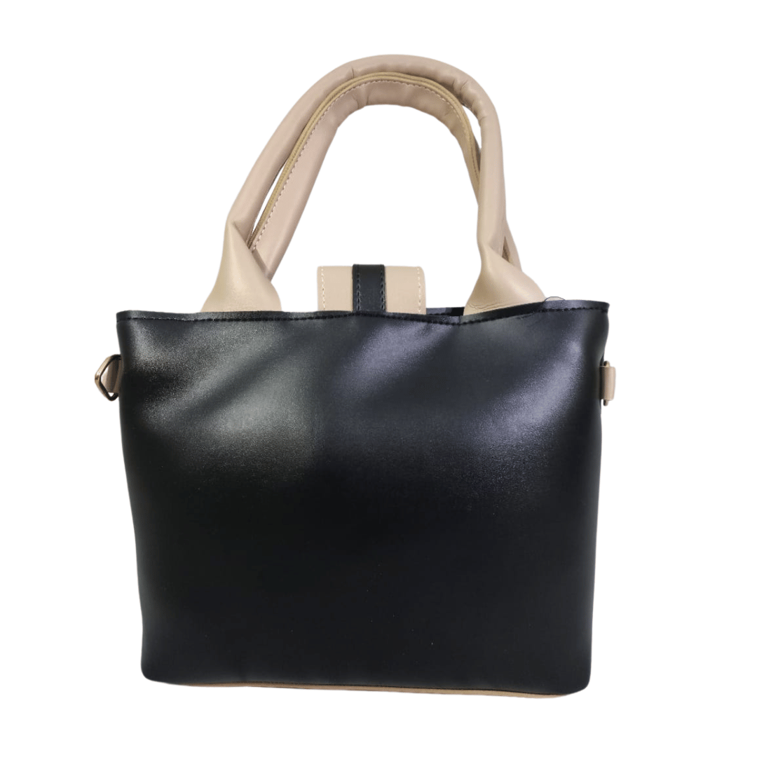 Black and Ivory Handbag with Gold Buckles