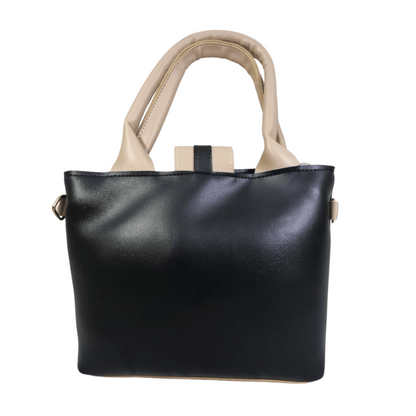 Black and Ivory Handbag with Gold Buckles