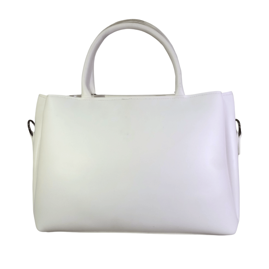 Structured White Handbag with Buckle Details